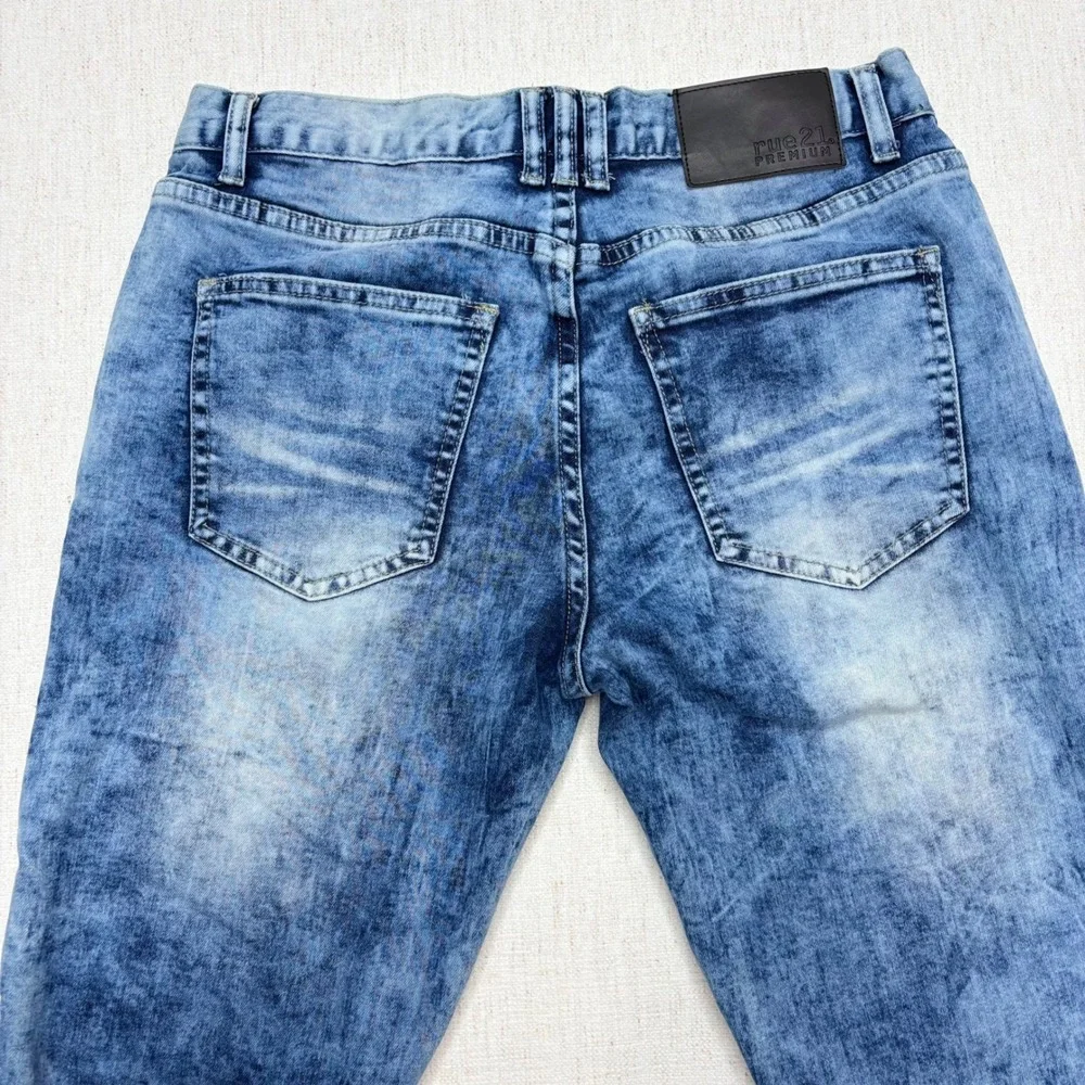 Rue21 Premium Supreme Flex Skinny Moto Biker Distressed Acid Wash Jeans 30x30